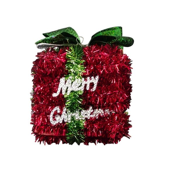 Retro Christmas Door Wall Hanging Decor Tinsel 15” ELF & GIFT BOX Set - Picture 8 of 11